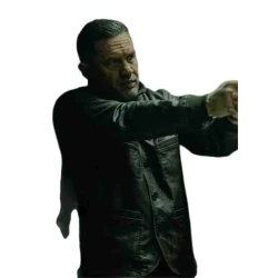 Tom Hardy MobLand Black Leather Bomber Jacket