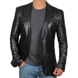 Men Leather Blazer Two Button