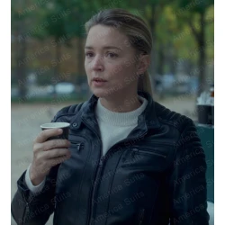 Virginie Efira Revoir Paris Black Biker Jacket Virginie Efira Revoir Paris Black Biker Jacket