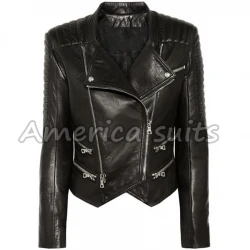 Womens Lambskin Quilted Biker Jacket