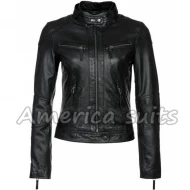 Womens Slim Fit Lambskin Biker Jacket