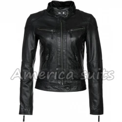 Womens Slim Fit Lambskin Biker Jacket