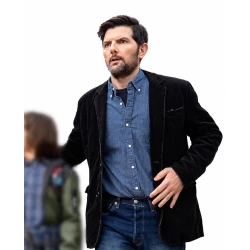 Adam Scott The Whisper Man 2026 Black Corduroy Blazer
