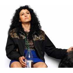 Alia Shawkat The Wrong Girls 2026 Leopard Print Black Jacket