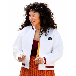 Alia Shawkat The Wrong Girls 2026 White Bomber Jacket