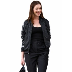 Anne Hathaway Polka Dot Black Bomber Jacket