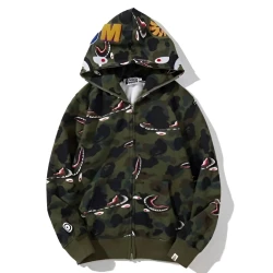 BAPE Shark Camo Hoodie Green Zip-Up