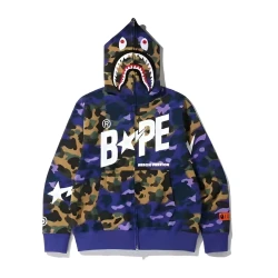 Bape Shark Camo Purple Hooded Bape Shark Camo Purple Hooded