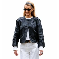 Bella Hadid Black Cropped Leather Jacket