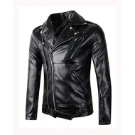 Biker Casual Belted Black Leather Coat