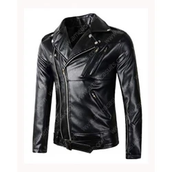 Biker Casual Belted Black Leather Coat