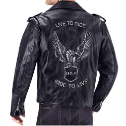Biker Eagle Design Black Leather Jacket
