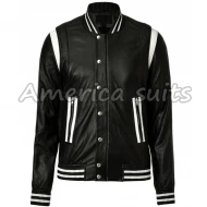 Men Black Leather Bomber Jacket