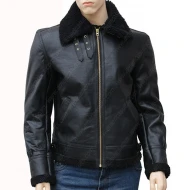 Warm Black Bomber Leather Jacket With Fur 