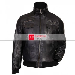 Black Genuine Leather Bomber Jacket