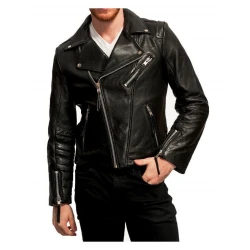 Black Leather Moto Designer Men Jacket