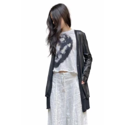 Black Long Leather Cardigan