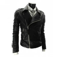 Black Mens Slim Fit Leather Biker Jacket