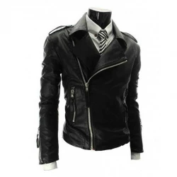 Black Mens Slim Fit Leather Biker Jacket