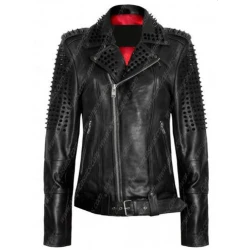 Black Spikes Studded Leather Jacket
