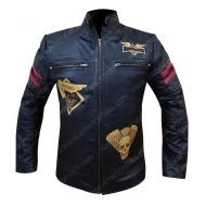 Zipper Blue Leather Jacket