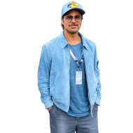 Brad Pitt Sky Blue Suede Leather Jacket