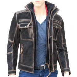 Brown Distressed Modified Leather Jacket