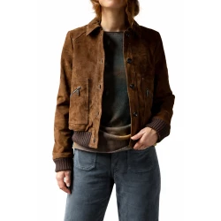 Brown Suede Leather Bomber Jacket Brown Suede Leather Bomber Jacket