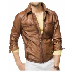 Men designer Tan Leather Jacket