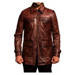 Men Brown Waxed Trench Coat