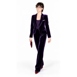 Cara Delevingne Purple Velvet Blazer and Pants Set