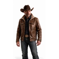 Charles Esten Homestead The Series S02 Brown Shearling Collar Jacket