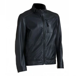 Mens Black Ribbed Leather Jacket