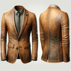 Classic Men's Distressed Tan Leather Blazer