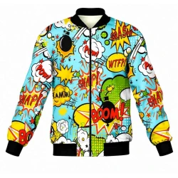 Comic Book Pop Art Sky Blue Bomber Jacket
