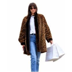 Dakota Johnson Leopard Print Faux Fur Coat