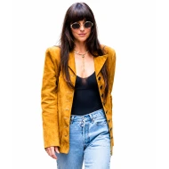 Dakota Johnson Mustard Suede Leather Blazer