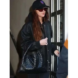 Dakota Johnson Oversized Bomber Leather Jacket