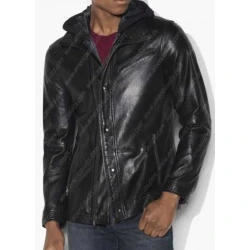David Ramsey Black Hooded Leather Jacket