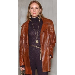 Diane Kruger Fringe Leather Coat