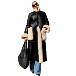 Dua Lipa Black Shearling Coat