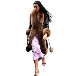 Dua Lipa Leather Shearling Coat