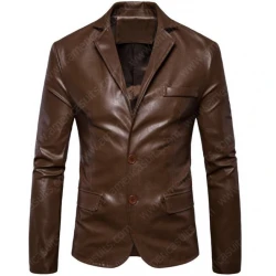 Elegant Brown Leather Blazer