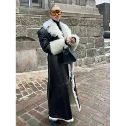 Elsa Hosk Shearling Leather Coat