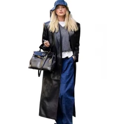 Elsa Hosk Street Style Leather Coat