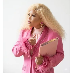 Eve Richards Straight Shot 2026 Pink Feather Blazer