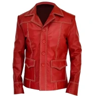 Fight Club Brad Pitt Red Leather Jacket 