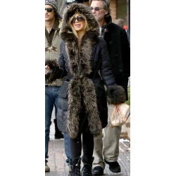 Goldie Hawn Black Fur Hoodie Coat