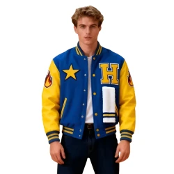 H Star Letterman Blue and Yellow Varsity Jacket