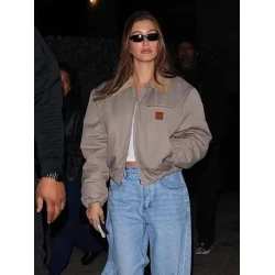 Hailey Bieber Beverly Hills Beige Cropped Jacket